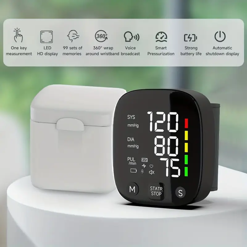Wrist Blood Pressure Monitor Digital BP Monitor Rechargeable BP Machine with 2x99 Readings Memory Large LCD Display Voice Broadcast