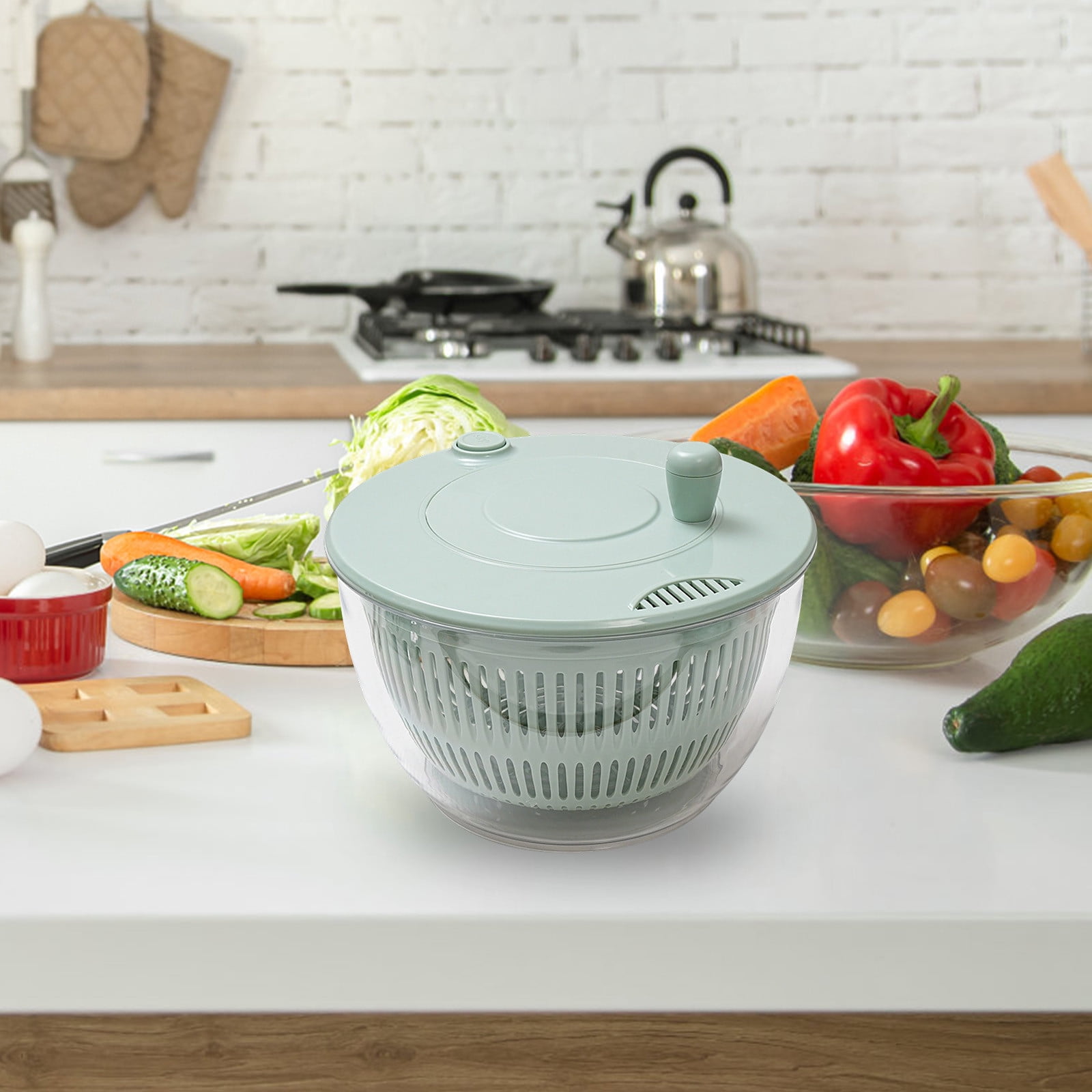 Vegetable Chopper Multifunctional Kitchen Slicer Manual Spinner Salad Shredder Food Processor Strainer Bowl with Multiple Blades Safety Guard Efficient Meal Prep Tool for Fruits Vegetables