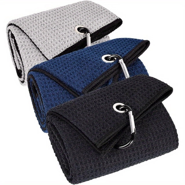 YOPTOP 3Pc Quick-Dry Microfiber Golf Towels Tri-Fold Waffle Pattern Carabiner Clip - Ultra-Fine Contemporary Easy-Care Set,Golf Towels,none
