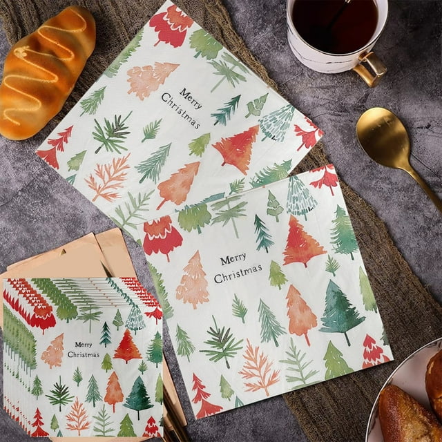 Servilletas de papel para árboles de Navidad | Impresión festiva de doble cara | Servilletas desechables para cena de cóctel Merry Christmas Pack de 20 | 13x13 pulgadas | Decoración de fiesta
