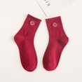 thumbnail image 1 of Calcetines de algodón con dibujos animados japoneses bordados con carita sonriente para mujer, calcetines de tubo medio que absorben el sudor, deportivos e informales, 1 of 6