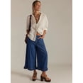 thumbnail image 4 of Women Ruffle Hem Wide Leg Jeans Mid Rise Cropped Denim Pants with Pockets XL, 4 of 9