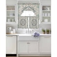 thumbnail image 3 of Beige Teal Boho Swag Kitchen Curtains Sets for Windows 24 Inch Length, Medieval Vintage Ethnic Floral Abstract Short Window Curtain Panels Swags Valances and Tiers 3 Piece Set for Cafe/Dining Room, 3 of 5
