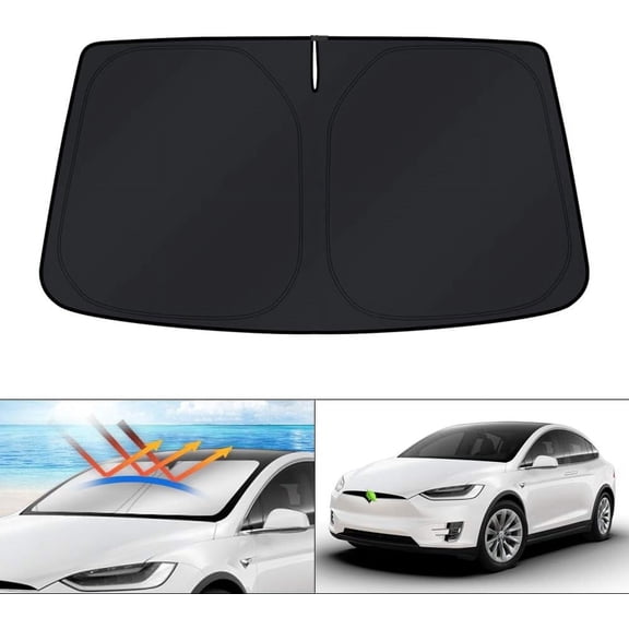 Canvcle Windshield Sun Shade for 2016-2024 2025 Tesla Model X Tesla X Accessories Window Sun Visor Protector Foldable Blocks UV Rays Keep Your Car Cooler