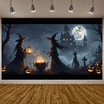 thumbnail image 4 of Spooky Design Halloween Banner Witch Theme Pumpkin Decorations Polyester Material Celebration Backdrop for Holiday Party Indoor Decoration Photo Shoot, 4 of 9