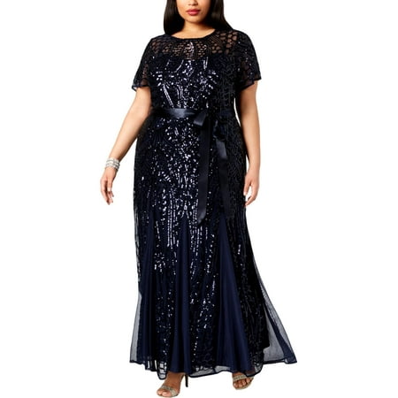 R&M Richards - R&M Richards Womens Plus Formal Sequined Evening Dress Navy 18W - Walmart.com