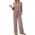 thumbnail image 4 of Fantaslook Pajamas Sets for Women Casual Two Piece Lounge Sets 3/4 Sleeve Crew Neck Top Wide Leg Pants Vacation Travel Outfits, 4 of 9