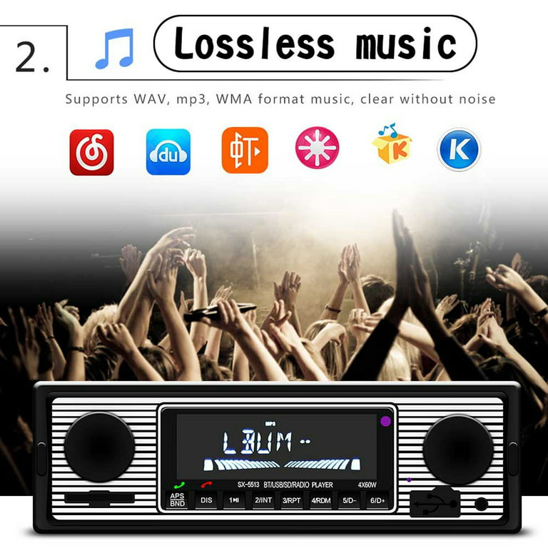 Vintage Car Radio Bluetooth MP3 Player Aux Classic Cars Stereo + Remote Control, Size: 1