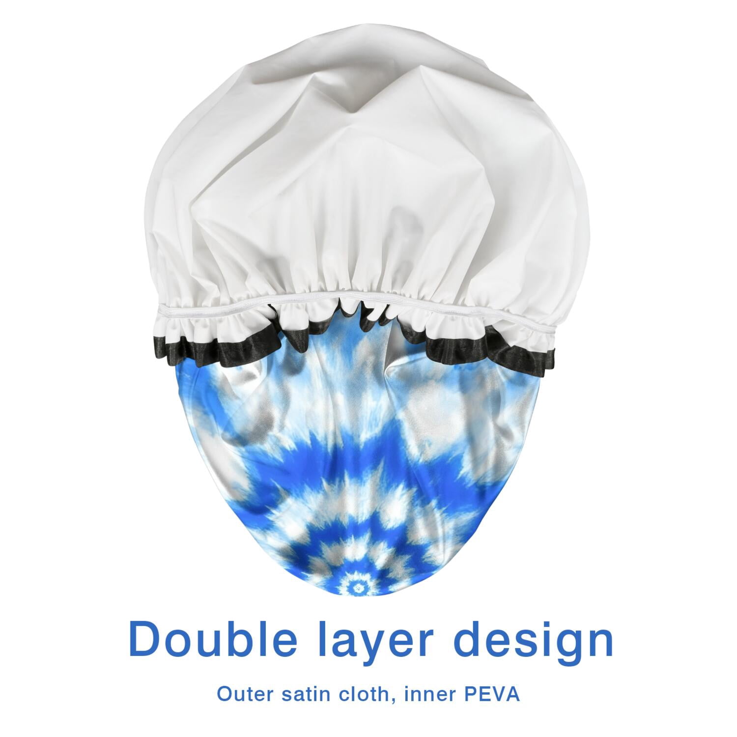 Shower Caps,Blue Tie Dye Mandala Pattern Waterproof Shower Cap for Women 4 Pieces,Double Reusable Hair Cover for Shower PEVA Elastic Stretch Hem