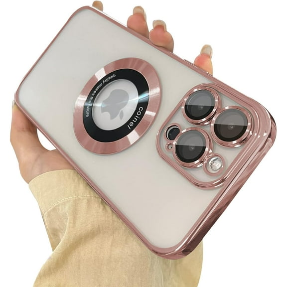 Magnetic Clear iPhone 14 Pro Max Case [Compatible with MagSafe] [Logo View] for Women & Men, Electroplating Process Full Camera Cover Protection Compatible with iPhone 14 Pro Max-Pink