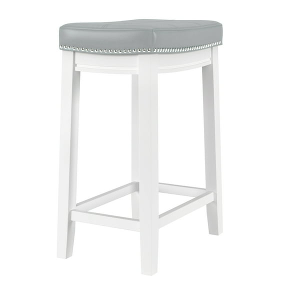 Linon Cessford 26.5" Backless Counter Stool, White/Light Gray Faux Leather, Includes 1 Stool