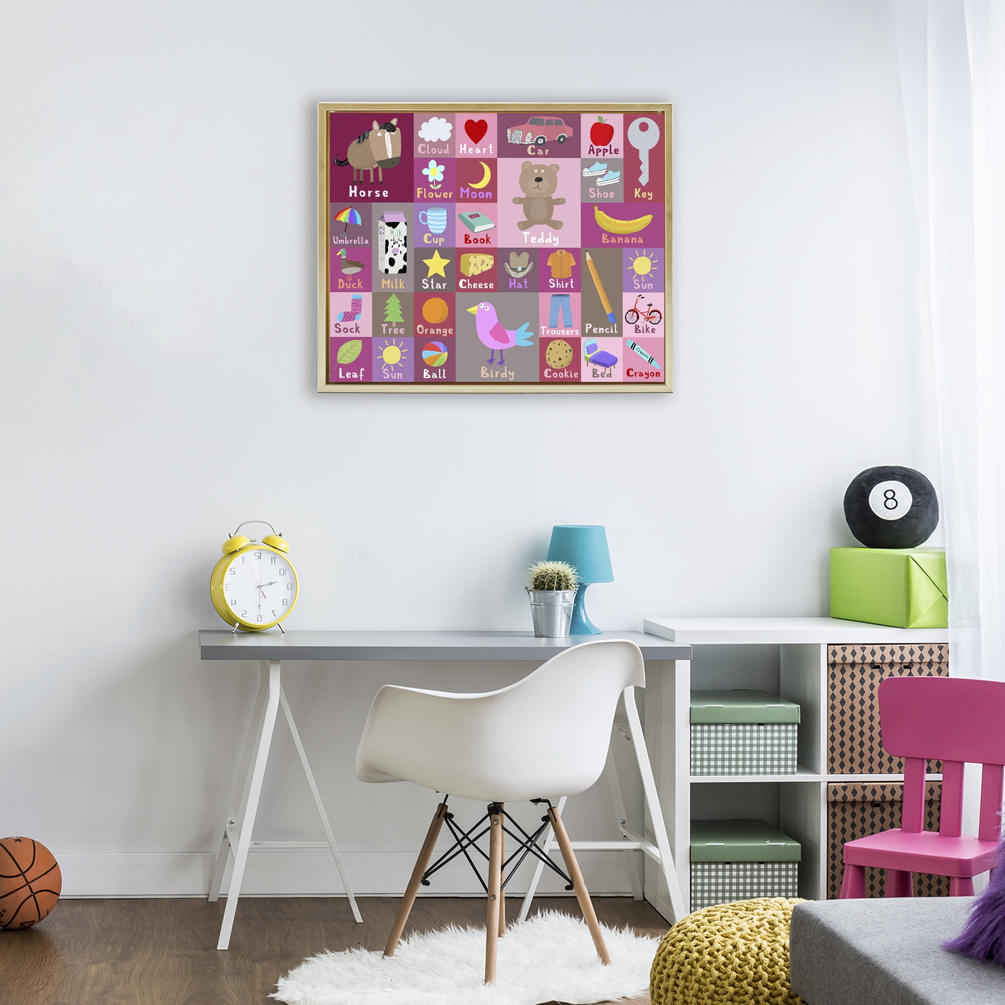 Stupell Industries Pink First Words Gold Framed Floater Canvas Wall Art, design by Carla Daly