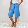 thumbnail image 7 of Women Lightweigh Shorts Drawstring Pull-on Wide Leg Straight Casual Short Pants Bermuda Shorts For Women Knee Length Wide Leg Summer Short Summer Beach Vacation Outfit Blue S, 7 of 7