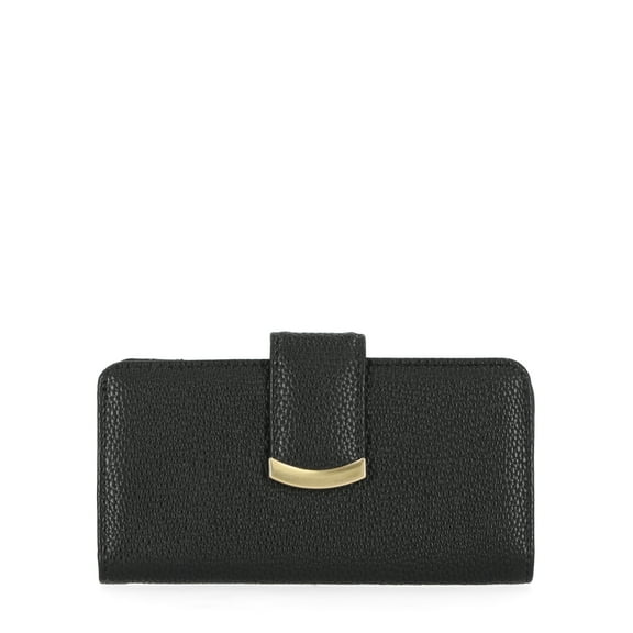 Time and Tru Women's Alexandra Slim Tab Wallet, Solid Black