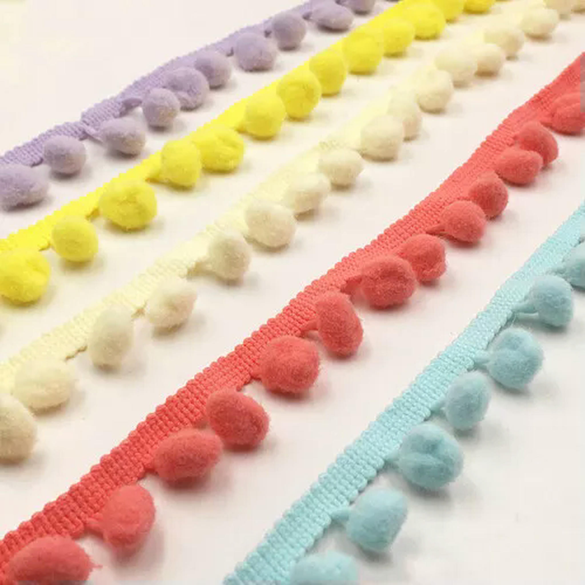 U8MO Pompom Trim Ball Fringe Ribbon DIY Sewing Accessory Lace 1/5/15 yards-Beige-5 yds