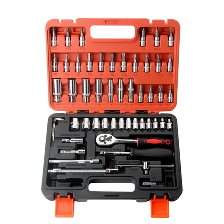 

moobody 53pcs Ratchet & Socket Tools Set 14-inch Drive Screwdriver Repairing Kit Combination Socket Drive Socket Set with Storage Case for Home Car Automobile Bike Mechanic Projects Household Gar