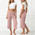 thumbnail image 2 of FINALGANG Womens Fold Over Waist Cropped Wide Leg Yoga Pants Solid Color Soft Stretchy Casual Loose Fit For Loungewear Yoga Daily Activities Rose Gold L, 2 of 5