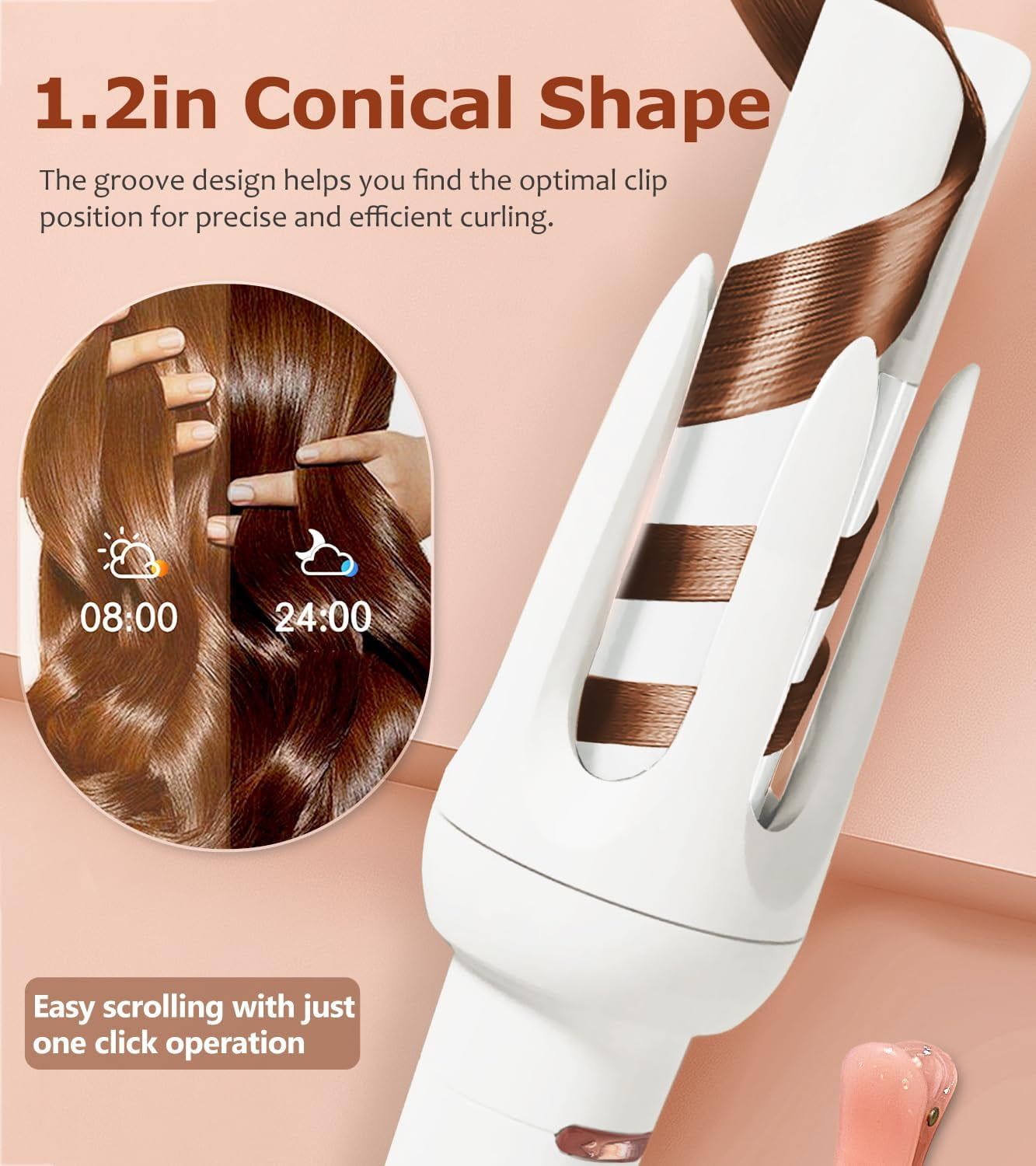 Automatic Hair Curler with 4 Temperature & 3 Timer Settings, Auto-Rotating Ceramic Curling Iron with Anti-Tangle & Anti-Scold Design