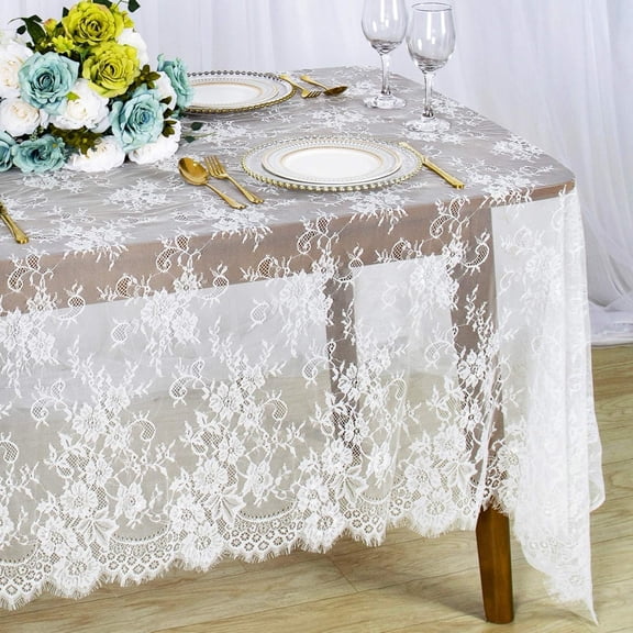 AUQ Lace Tablecloth Rectangular 60X120 Inches White Lace Fabric | Soft Floral Lace Overlays, Rustic Table Cloth Farmhouse for Wedding Reception, Bridal Shower, Thanksgiving Decorations