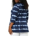 thumbnail image 3 of Unique Bargains Women's Plus Size Outfits Fashion Tie dye V Neck 3/4 Sleeve Tops 1X Blue, 3 of 7