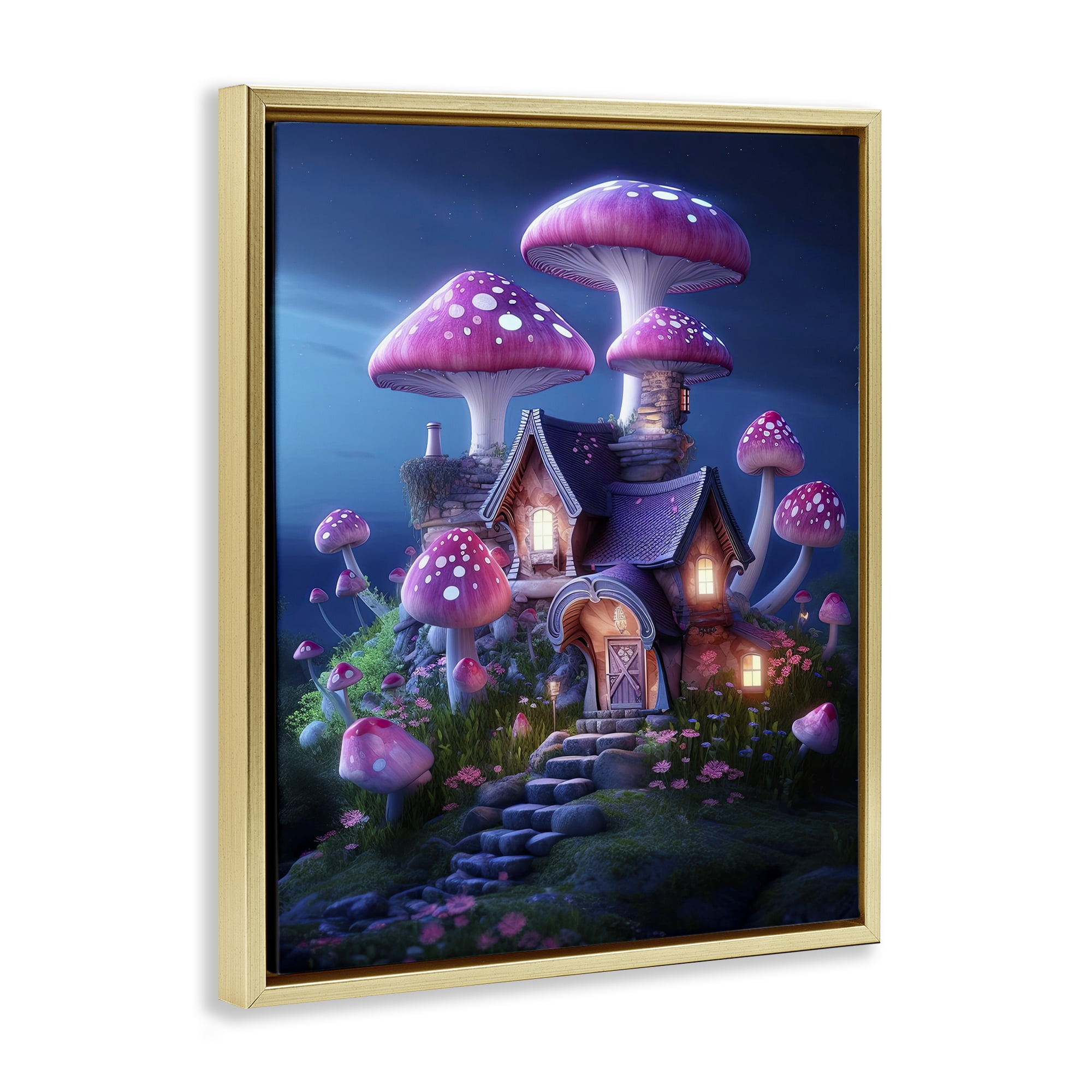 Stupell Industries Mystical Forest Cottage Town & City Painting Gold Floater Framed Art Print Wall Art, 25 x 31