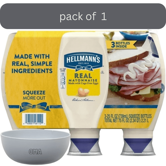 Hellmann's Real Mayonnaise, 25 oz., 3 pk. with bowl by OMA