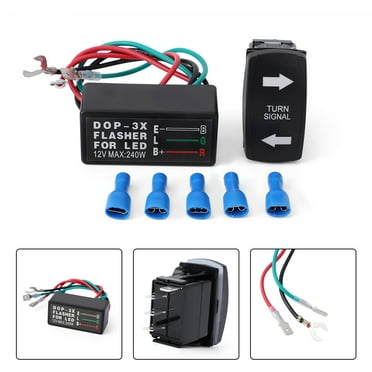 Atv Utv Off-Road Turn Signal Rocker Switch Blinker Spdt Green Led W/ Flasher 12V