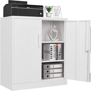 35.5" White Steel Garage Cabinet – Lockable, 2 Doors   2 Adjustable Shelves, Heavy-Duty Storage for Garage/Home Office