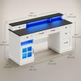 thumbnail image 2 of SAIYA Farmhouse Executive Desk with Drawers Computer Desks with File Drawers, Power Outlet and Led Lights, Executive Office Desk with Storage Cabinet and Monitor Shelf for Home Office, White, 2 of 5