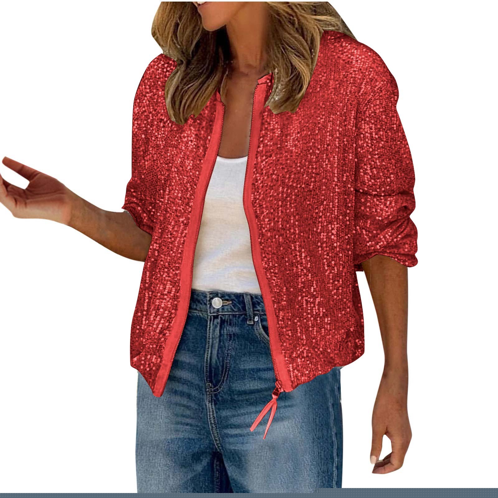 thumbnail image 2 of SDNall Women‘s Long Sleeve Sequin Jacket, Casual Solid Color Blazer for Evening & Daily Wear, 2 of 7