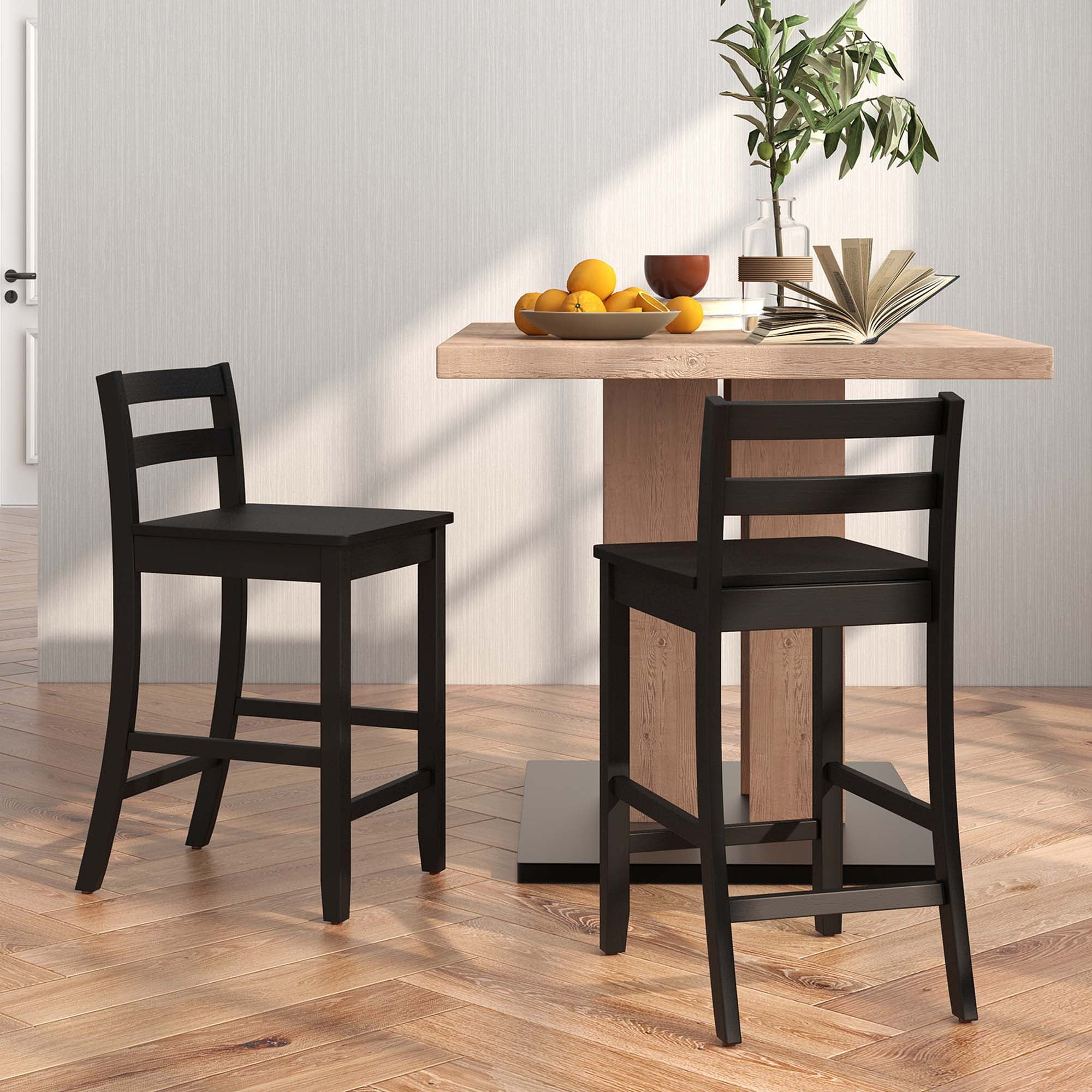 Costway 22" Wooden Ergonomic Backrest Bar Stools, Black (Set of 2)