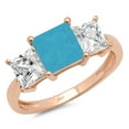 thumbnail image 3 of 2.5 ct Princess Cut Simulated Turquoise 3 Stone 14K Rose Gold Womens Engagement Ring, 3 of 5