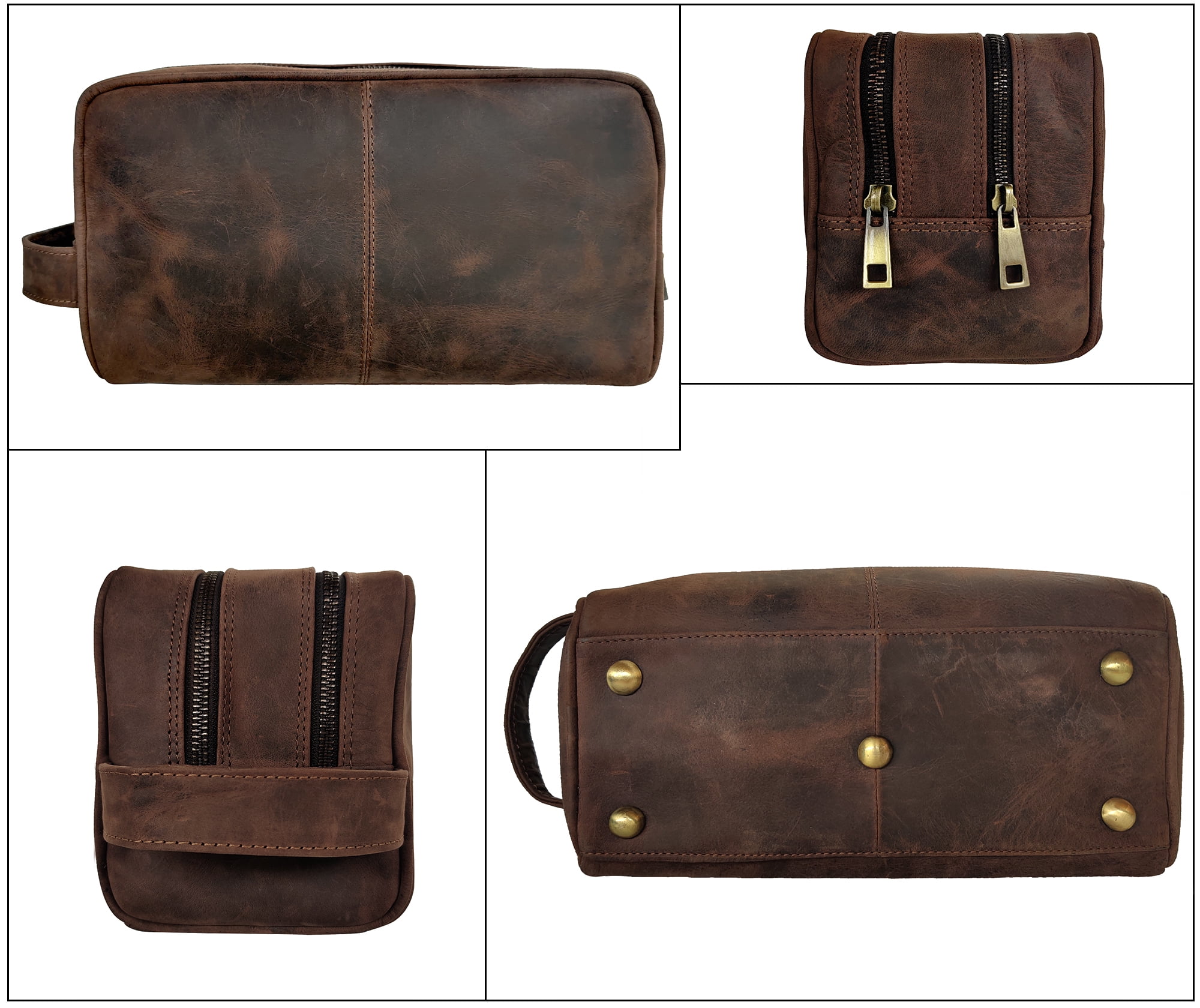 Leather Toiletry Bag for Men Women Hygiene Organizer Travel Dopp Shaving Kit Cosmetic Makeup Bag by Rustic Town