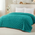 thumbnail image 5 of Whale Flotilla Fuzzy Fleece Queen Size Blanket for Bed, Soft Fluffy Jacquard Waffle Blankets for All Season, Lightweight and Warm, 90x90 Inch, Teal, 5 of 10
