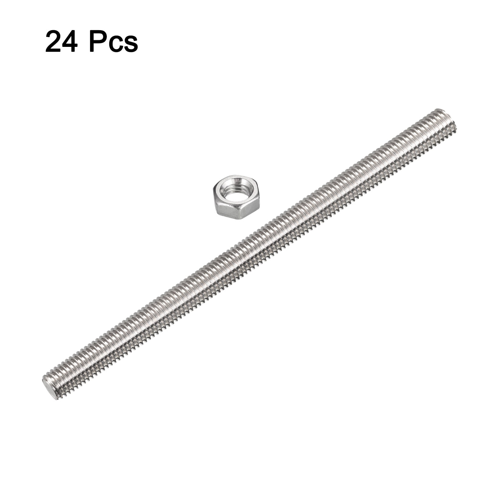 Uxcell 24Pack M8 x 300mm Fully Threaded Rod w 24Pack Hex Nuts, 1.25mm Pitch 304 Stainless Steel Right Hand Threaded Rod