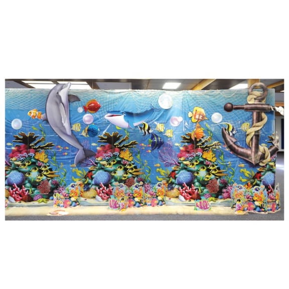 Beistle Ocean Scene Undersea Photo Backdrop Wall Backdrop - 30" - Blue and White - Pack of 6