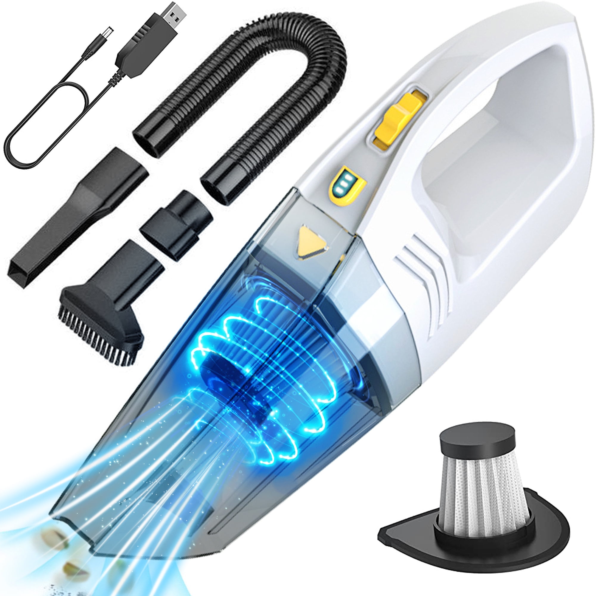 Doosl Cordless Hand Vacuum Cleaner, 8Kpa Portable Car Vacuum Dustbuster Wet Dry Handheld Vacuum, Rechargeable Handy Vac for Car Home Pet Hair, White