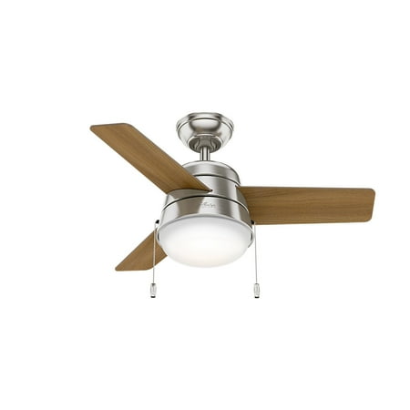 36&#34; Aker Ceiling Fan (Includes LED Light Bulb) Nickel - Hunter Fan: WhisperWind Motor, 3 Blades, ETL Listed