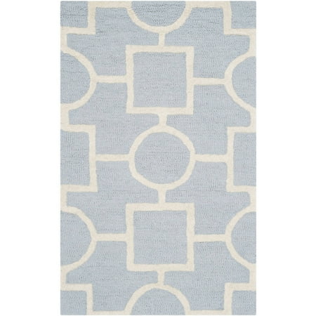 SAFAVIEH Cambridge Joyce Geometric Shapes Wool Area Rug, Light Blue/Ivory, 2'6" x 4'