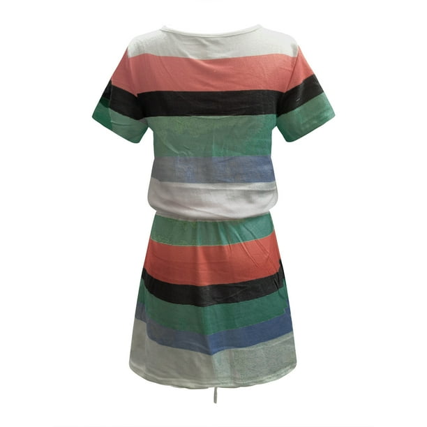 Midi Dresses for Women Casual V-Neck Short Sleeve Bandage Stripe Printing  Loose Dress Vacation Dress on Clearance - Walmart.ca