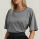 thumbnail image 4 of Camiseta de manga corta de color liso y cuello redondo para mujer, tallas grandes, ligera y transpirable, tallas S-XXXL., 4 of 7