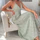 thumbnail image 5 of Vestido casual con cuello en V profundo para mujer, vestido largo con estampado floral sin espalda y abertura para fiesta en la playa, verde claro, XL, 5 of 6