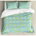 thumbnail image 1 of Spring Duvet Cover Set Queen Size, Pastel Butterflies Flying amongst Flower Petals Summer Revival Season Kids, Decorative 3 Piece Bedding Set with 2 Pillow Shams, Pale Blue Mustard, by Ambesonne, 1 of 3