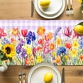 thumbnail image 3 of Purple Plaid Tulip Cotton Linen Table Runner for Dining Kitchen, Spring Floral Watercolor Botanical Wedding Outdoor Party Tablerunners Decoration, Dresser Scarf Coffee Tablecloth Runners 13x36 Inches, 3 of 9