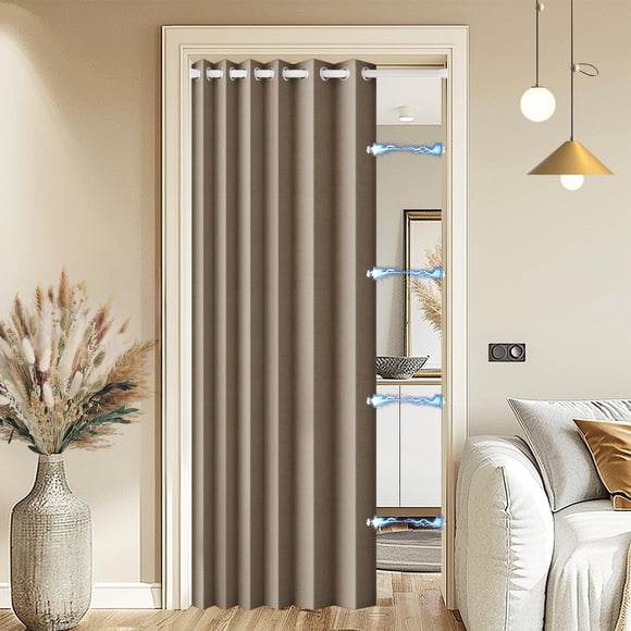 Cortina de puerta HMYI, 100% opaca, con forma de acordeón magnético, color marrón