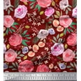 thumbnail image 1 of Soimoi Red Poly Georgette Fabric Leaves & Floral Watercolor Fabric Prints by Yard 52 Inch Wide, 1 of 3