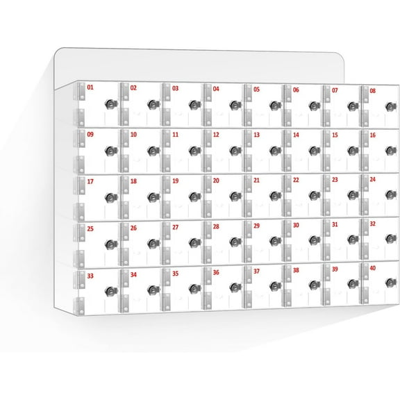 40 Slots Cell Phone Locker Storage for Classroom Metting Swimming Transparent Acrylic Panels Aluminum Alloy Independent Locks and Keys Cell