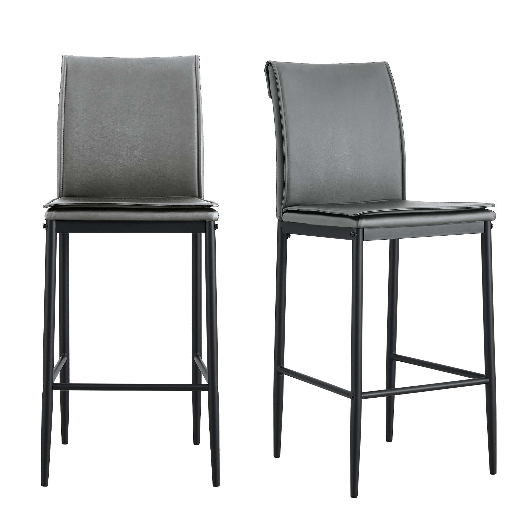 Bar Stools Set of 2, Leather Kitchen Bar with Back for Living Room