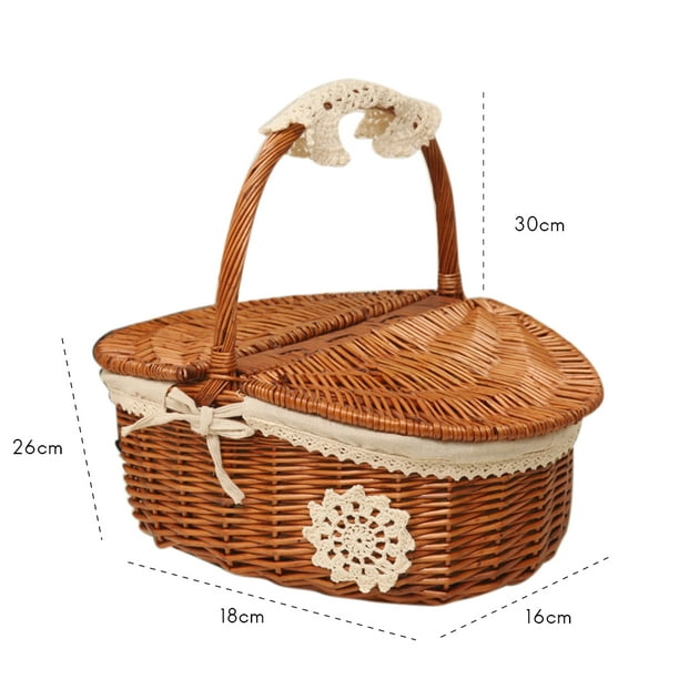 Youthink Picnic Basket Handmade Camping Wicker Picnic Basket Shopping Storage Basket With Lid And Wooden Handle