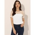 thumbnail image 2 of Blusa De Lunares De Manga Corta Con Cuello Redondo Y Panel De Malla Para Mujer Blanco XS, 2 of 5